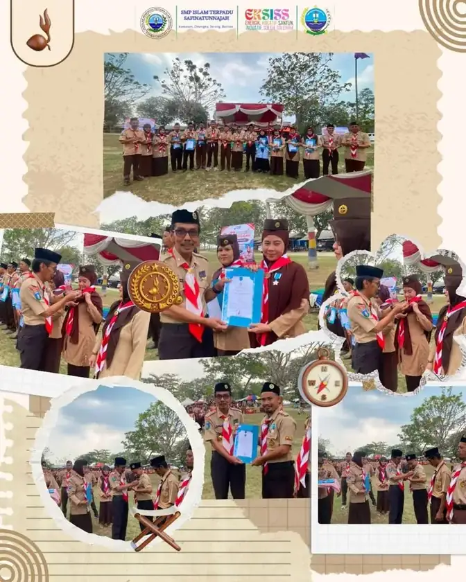 Kolase foto penyematan penghargaan Pancawarsa Gerakan Pramuka